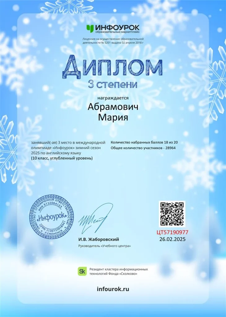 Диплом преподавателю за подготовку участников
